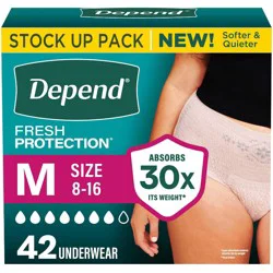 Depend Fresh Protection Adult Incontinence & Postpartum Underwear for Women - Maximum Absorbency - M - Blush - 42ct