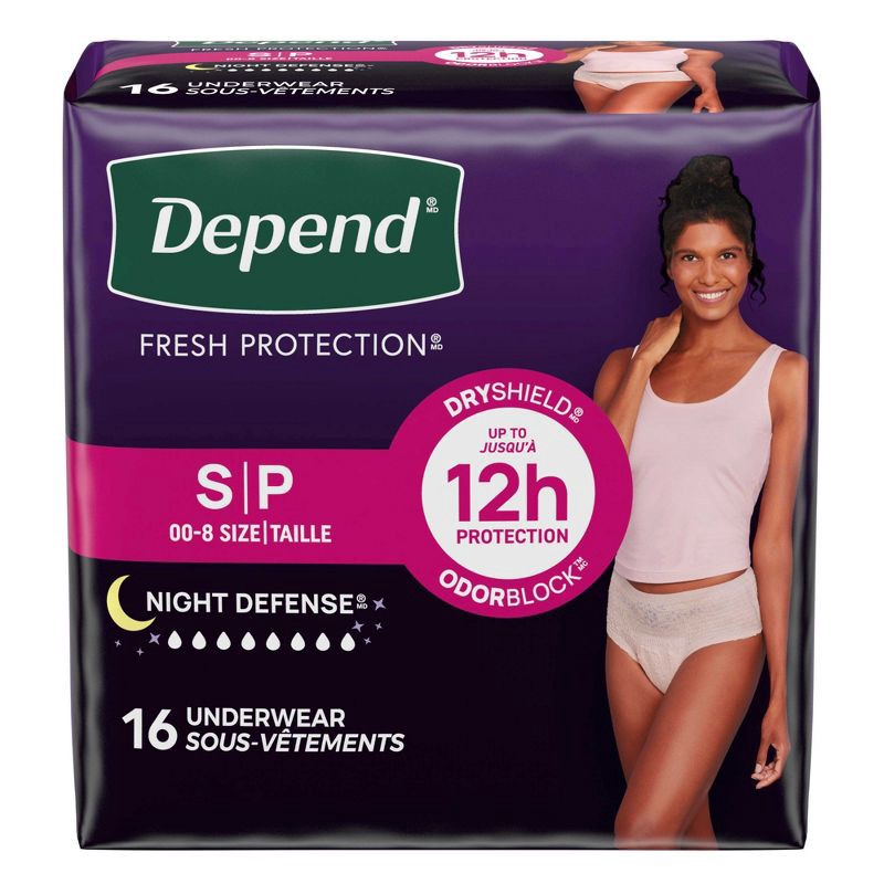 slide 2 of 8, Depend Night Defense Adult Incontinence Underwear for Women - Overnight Absorbency - S - Blush - 16ct, 16 ct