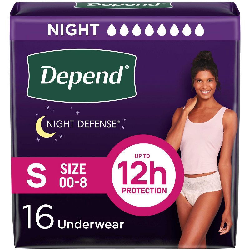 slide 1 of 8, Depend Night Defense Adult Incontinence Underwear for Women - Overnight Absorbency - S - Blush - 16ct, 16 ct