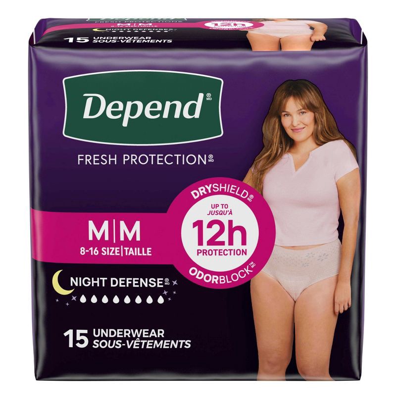 slide 2 of 8, Depend Night Defense Adult Incontinence Underwear for Women - Overnight Absorbency - M - Blush - 15ct, 15 ct