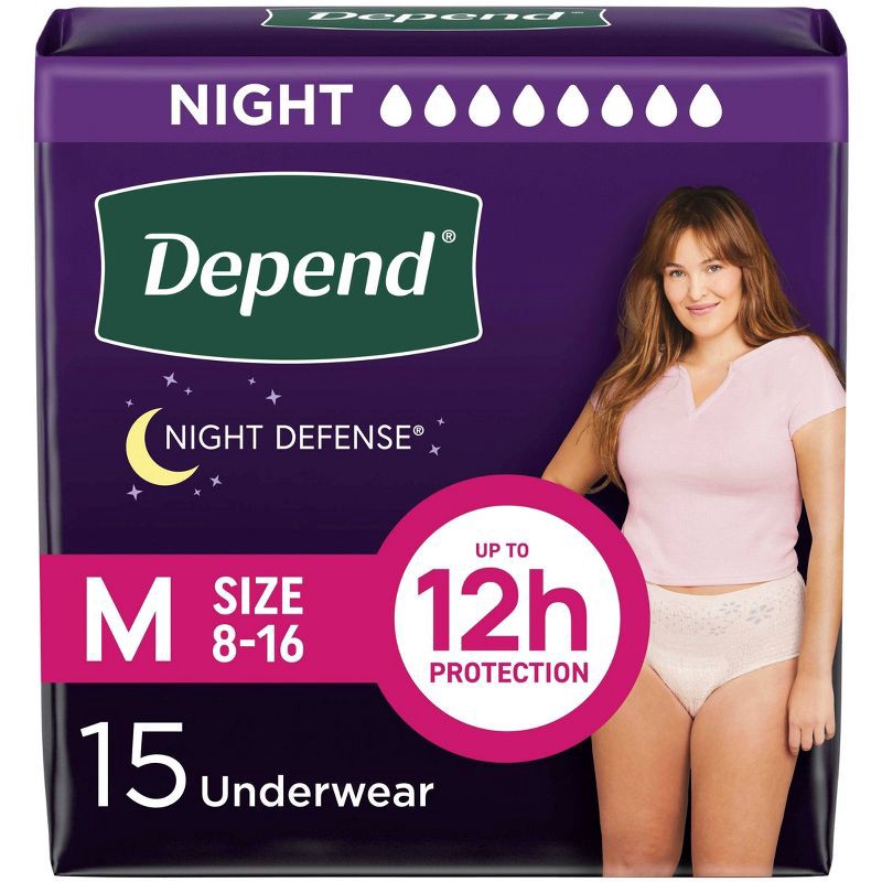 slide 1 of 8, Depend Night Defense Adult Incontinence Underwear for Women - Overnight Absorbency - M - Blush - 15ct, 15 ct