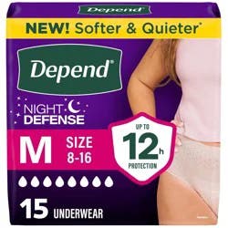 Depend Night Defense Adult Incontinence Underwear for Women - Overnight Absorbency - M - Blush - 15ct