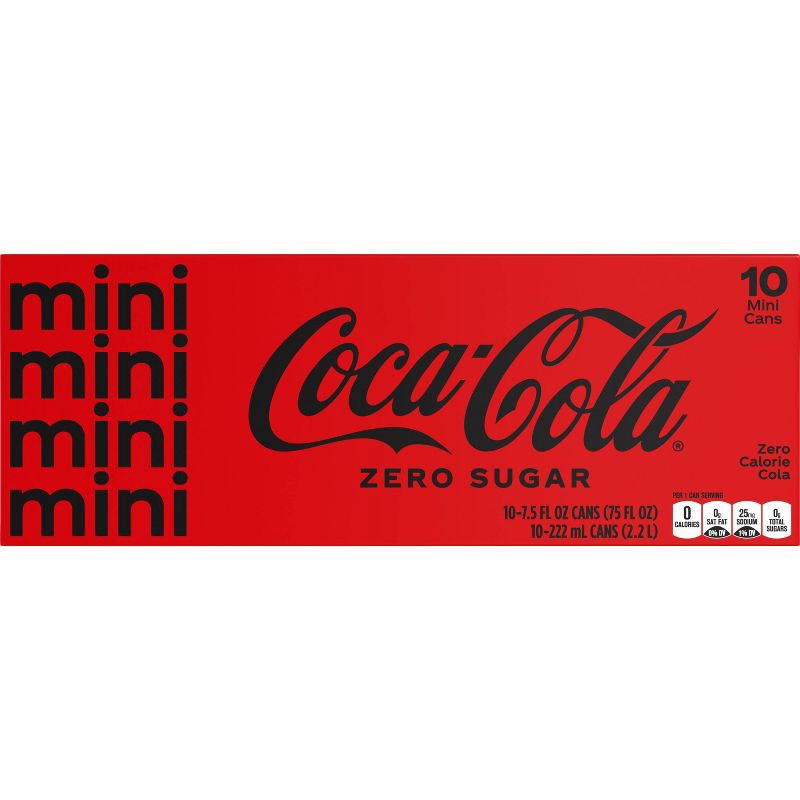 slide 2 of 5, Coca-Cola Zero Sugar Soda - 10pk/7.5 fl oz Mini-Cans, 10 ct; 7.5 fl oz