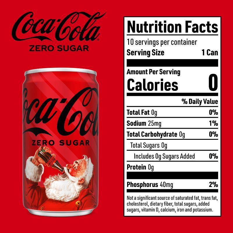 slide 5 of 7, Coca-Cola Zero Sugar Soda - 10pk/7.5 fl oz Mini-Cans, 10 ct; 7.5 fl oz