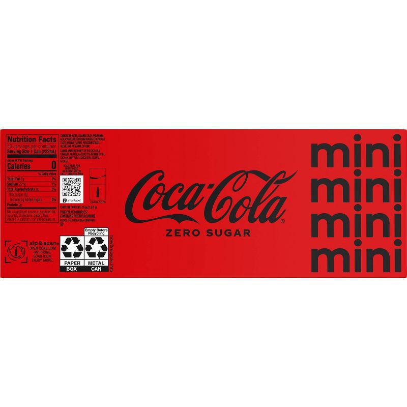 slide 5 of 5, Coca-Cola Zero Sugar Soda - 10pk/7.5 fl oz Mini-Cans, 10 ct; 7.5 fl oz