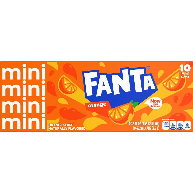 slide 2 of 5, Fanta Orange Soda - 10pk/7.5 fl oz Mini-Cans, 10 ct; 7.5 fl oz