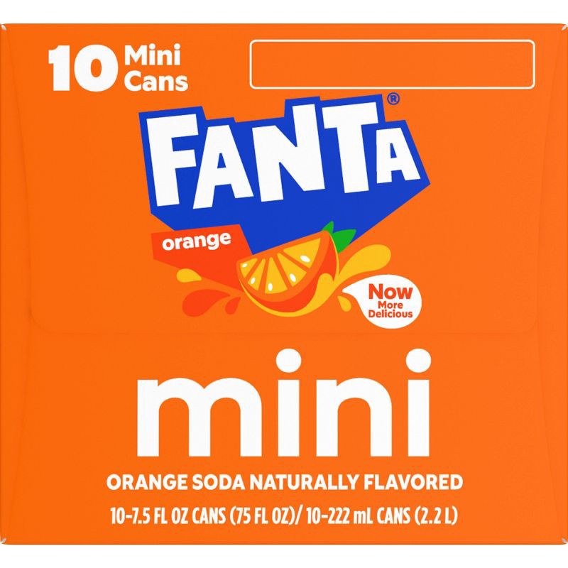 slide 3 of 5, Fanta Orange Soda - 10pk/7.5 fl oz Mini-Cans, 10 ct; 7.5 fl oz