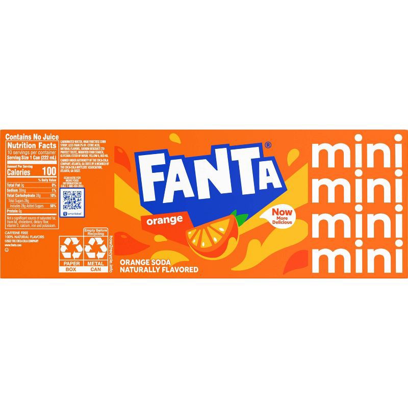 slide 5 of 5, Fanta Orange Soda - 10pk/7.5 fl oz Mini-Cans, 10 ct; 7.5 fl oz