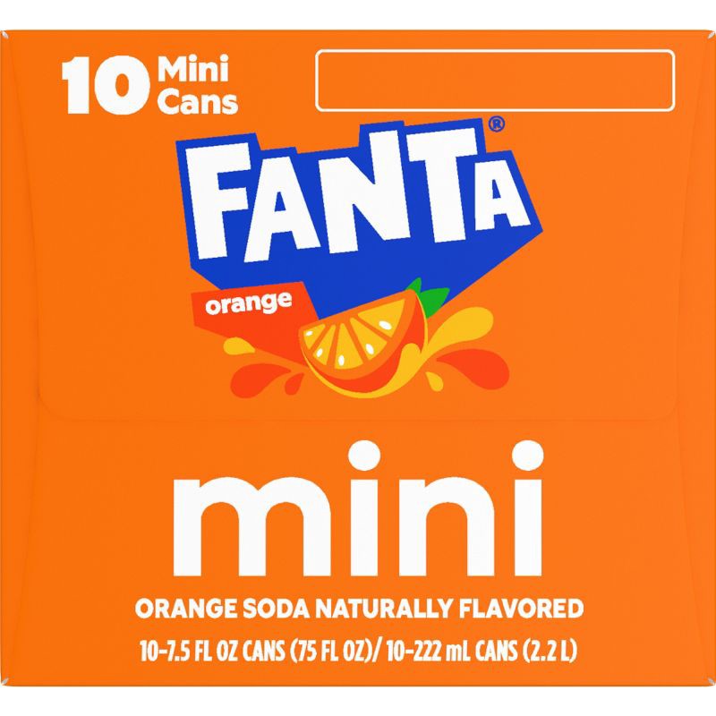 slide 3 of 6, Fanta Orange Soda - 10pk/7.5 fl oz Mini-Cans, 10 ct; 7.5 fl oz