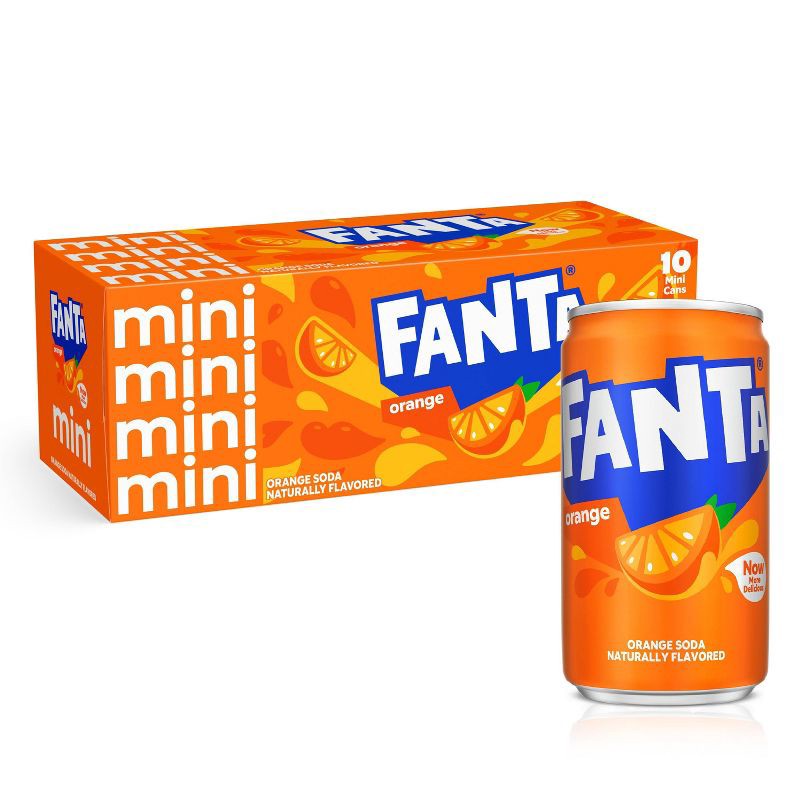 slide 1 of 5, Fanta Orange Soda - 10pk/7.5 fl oz Mini-Cans, 10 ct; 7.5 fl oz