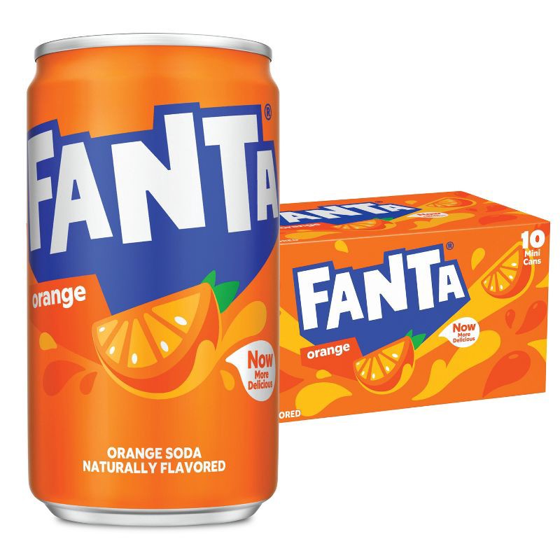 slide 1 of 8, Fanta Orange Soda - 10pk/7.5 fl oz Mini-Cans, 10 ct; 7.5 fl oz