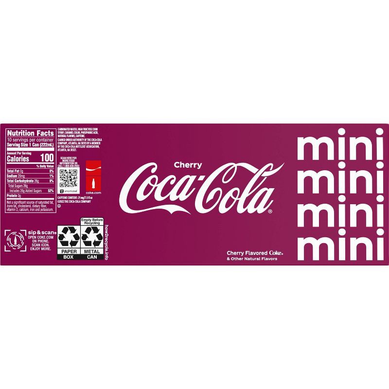 slide 5 of 6, Coca-Cola Cherry - 10pk/7.5 fl oz Mini-Cans, 10 ct; 7.5 fl oz