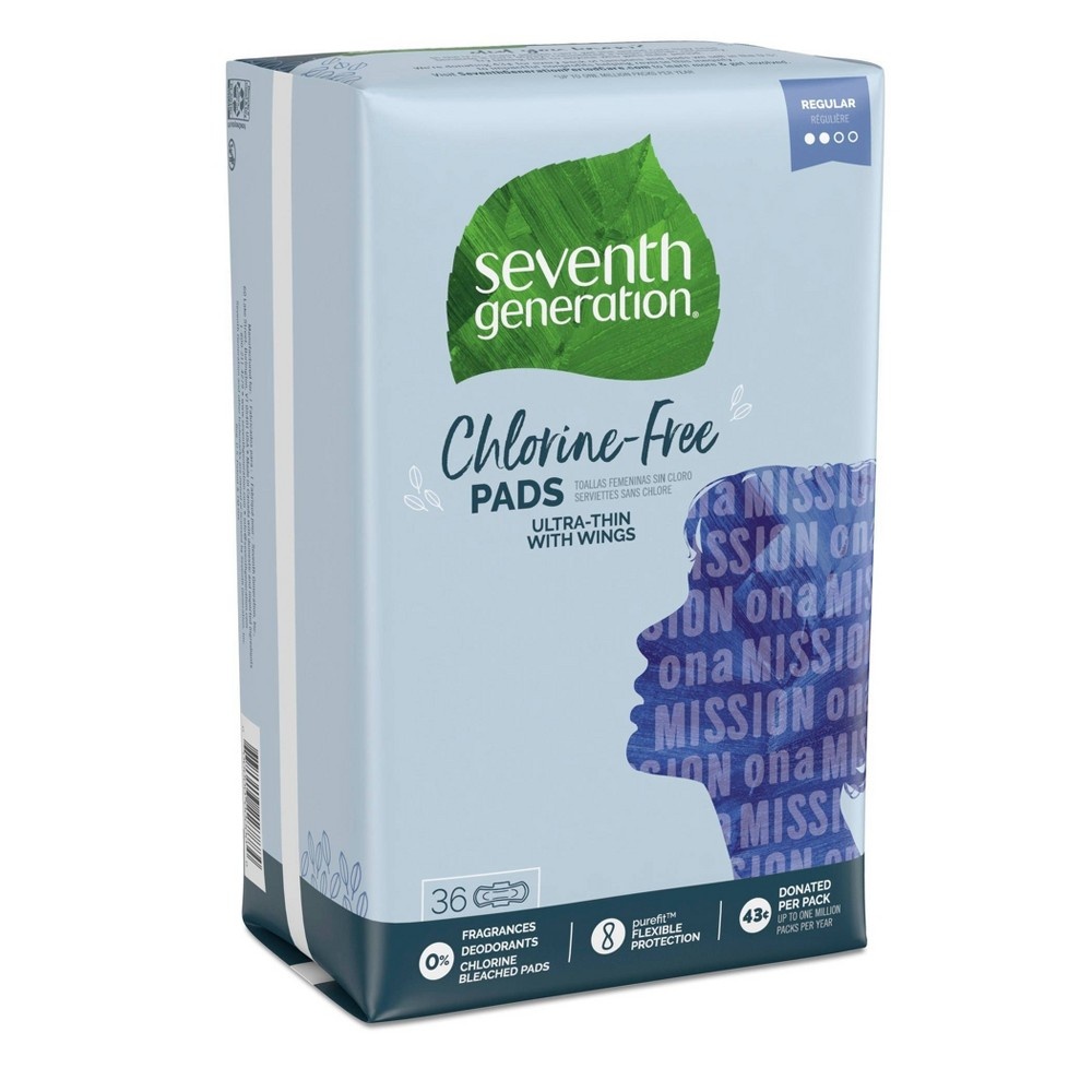 slide 4 of 5, Seventh Generation Ultra Thin Pads Regular With Wings, 36 ct