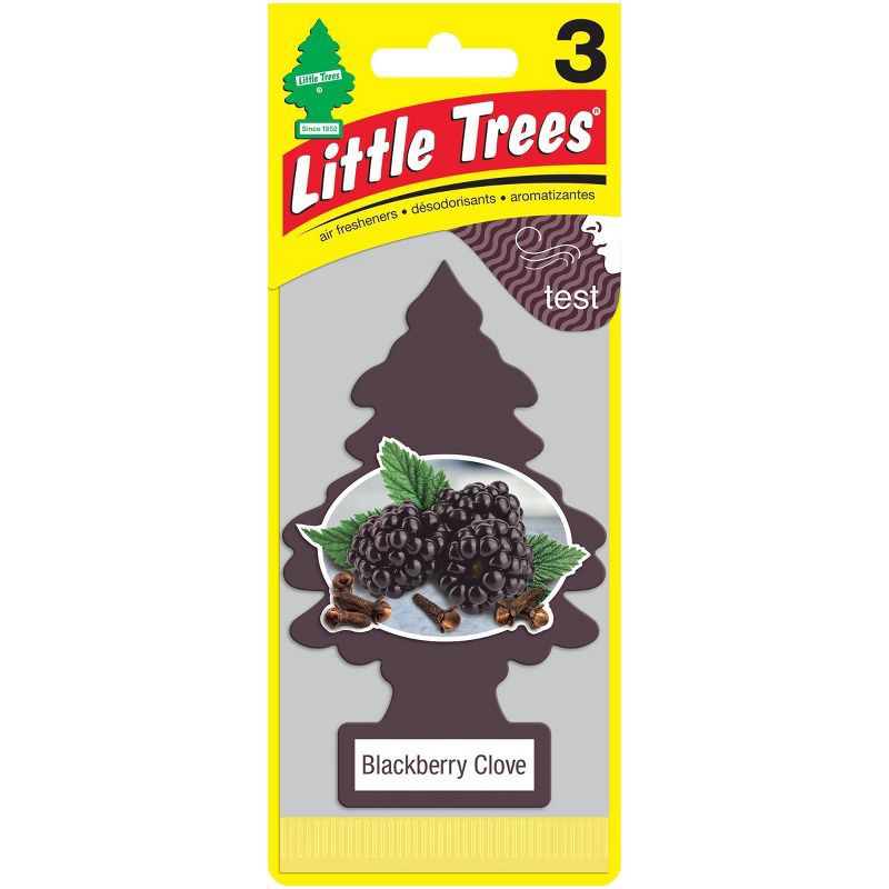 slide 1 of 4, Little Trees 3pk Blackberry Clove Air Freshener: Car Freshener, Scented Paper, Disposable, Brown, Non-Powered, 3 ct