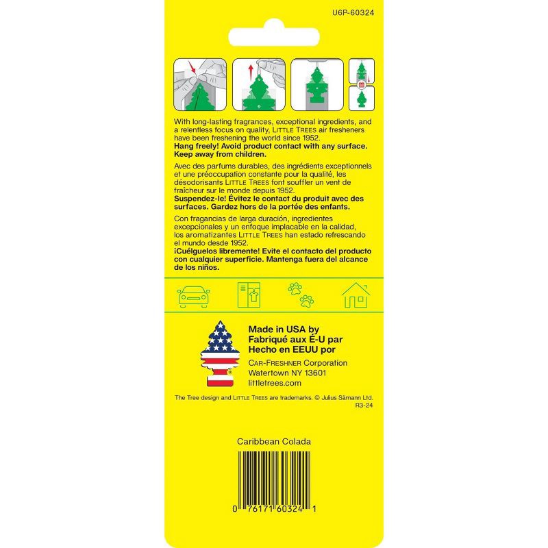 slide 3 of 5, Little Trees 6pk Caribbean Colada Air Freshener: Car Freshener, Vibrant Blue, Disposable, Solid, Non-Powered, 6 ct