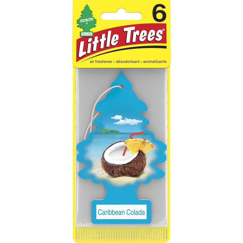 slide 1 of 5, Little Trees 6pk Caribbean Colada Air Freshener: Car Freshener, Vibrant Blue, Disposable, Solid, Non-Powered, 6 ct