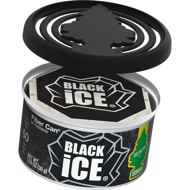 slide 4 of 7, Little Trees Black Ice Fiber Can Air Freshener: Car Freshener, Adjustable Fragrance, Non-Powered, 1.05 oz, 1.05 oz