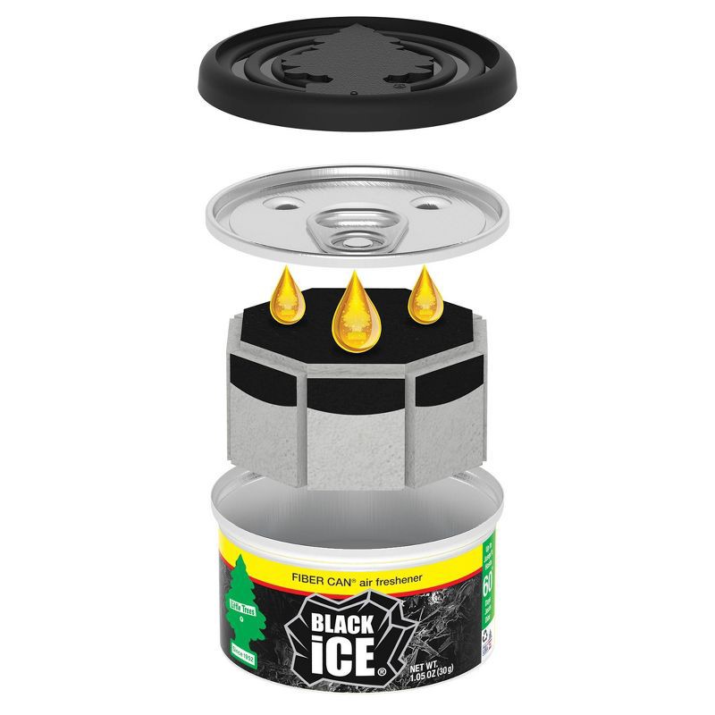 slide 7 of 7, Little Trees Black Ice Fiber Can Air Freshener: Car Freshener, Adjustable Fragrance, Non-Powered, 1.05 oz, 1.05 oz