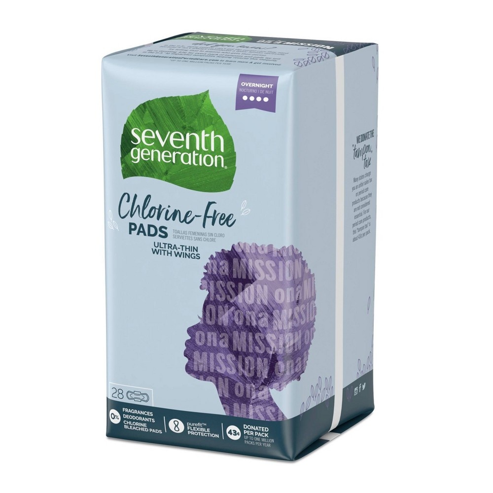 slide 4 of 5, Seventh Generation Ultra-Tin Pads Overnight with Wings, 28 ct