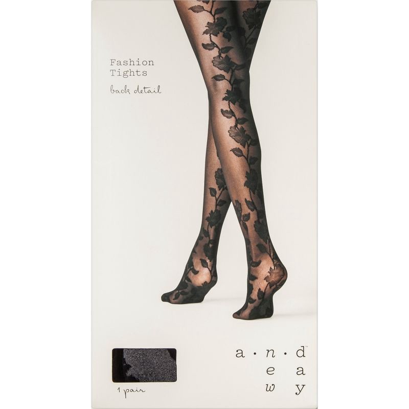 slide 2 of 2, Women's Floral Back Tights - A New Day™ Black M/L: High Waisted, Sheer, Tagless, Knit Hosiery, 1 ct