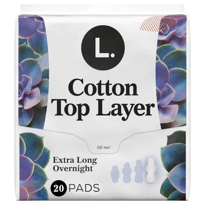 slide 13 of 13, L . L. Organic Cotton Top Layer Maxi Extra Long Pads - Overnight Absorbency - 20ct, 20 ct