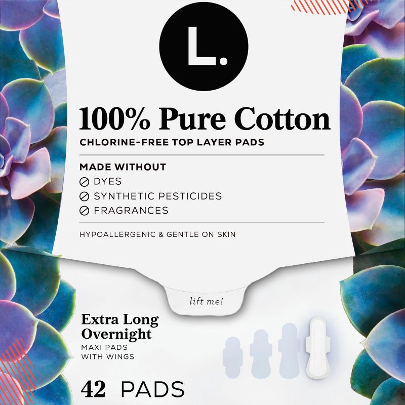 slide 5 of 7, L . Organic Cotton Maxi Extra Long Overnight Pads - 20ct, 20 ct