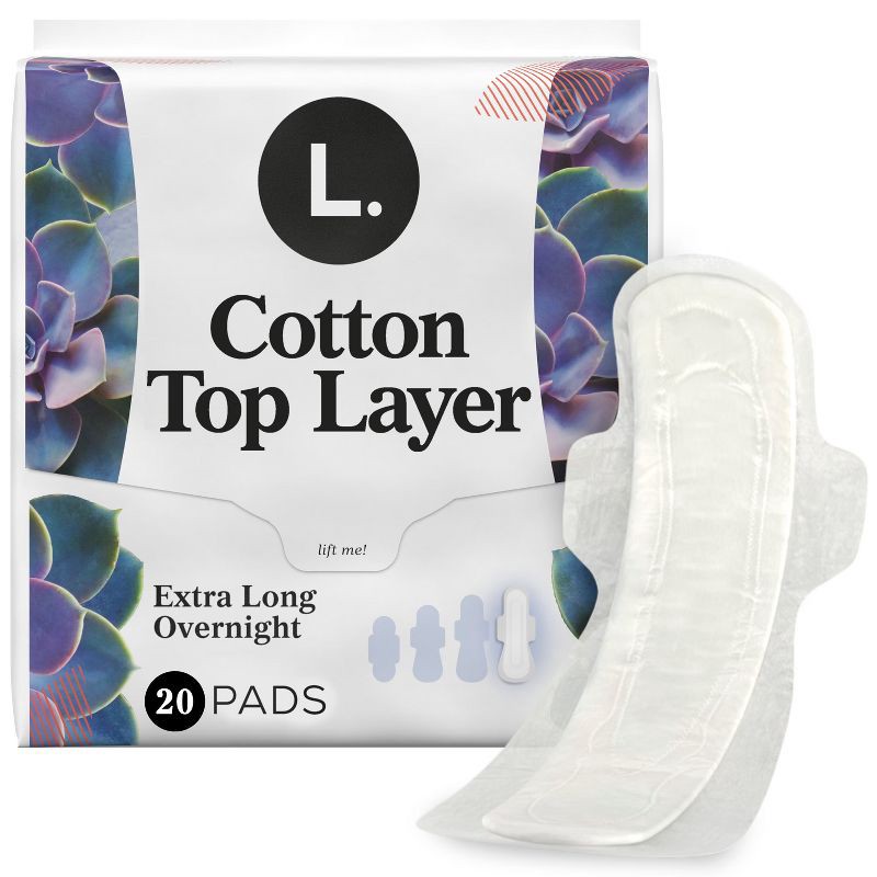 slide 1 of 13, L . L. Organic Cotton Top Layer Maxi Extra Long Pads - Overnight Absorbency - 20ct, 20 ct