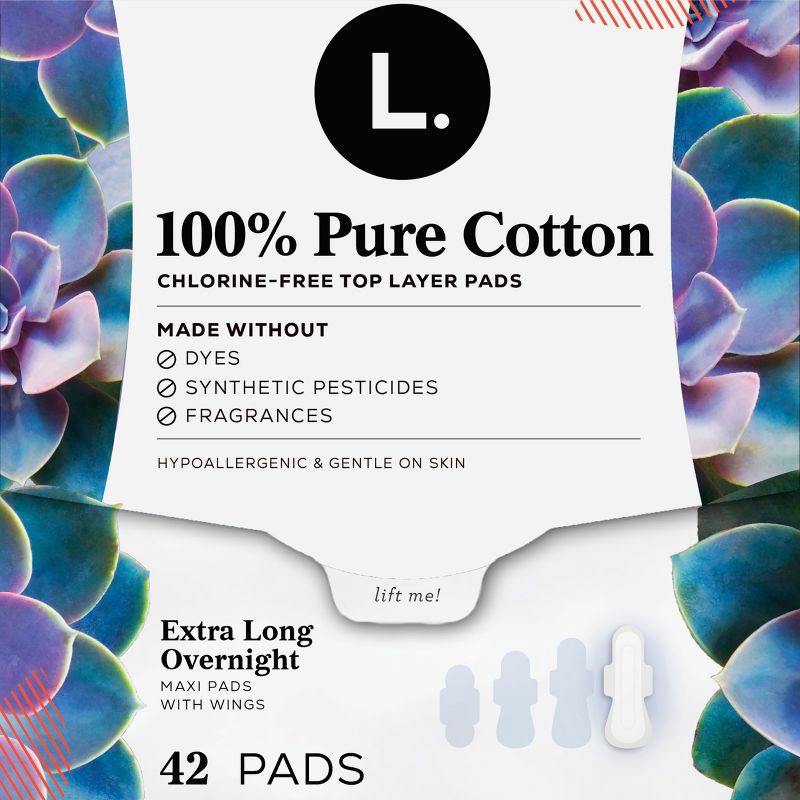 slide 6 of 10, L . Organic Cotton Maxi Extra Long Overnight Pads - 20ct, 20 ct