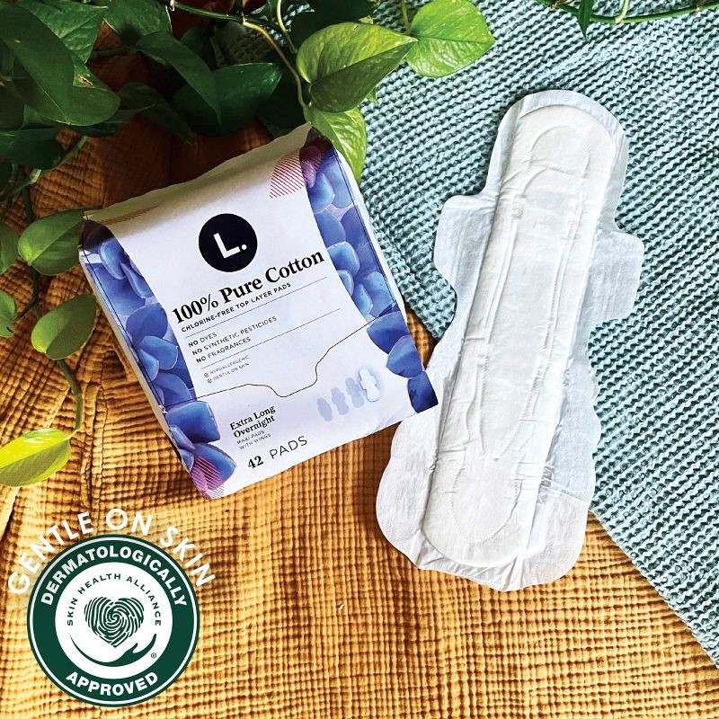 slide 7 of 10, L . Organic Cotton Maxi Extra Long Overnight Pads - 20ct, 20 ct