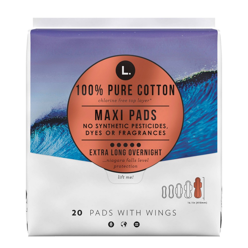 slide 4 of 12, L . Organic Cotton Maxi Extra Long Overnight Pads - 20ct, 20 ct