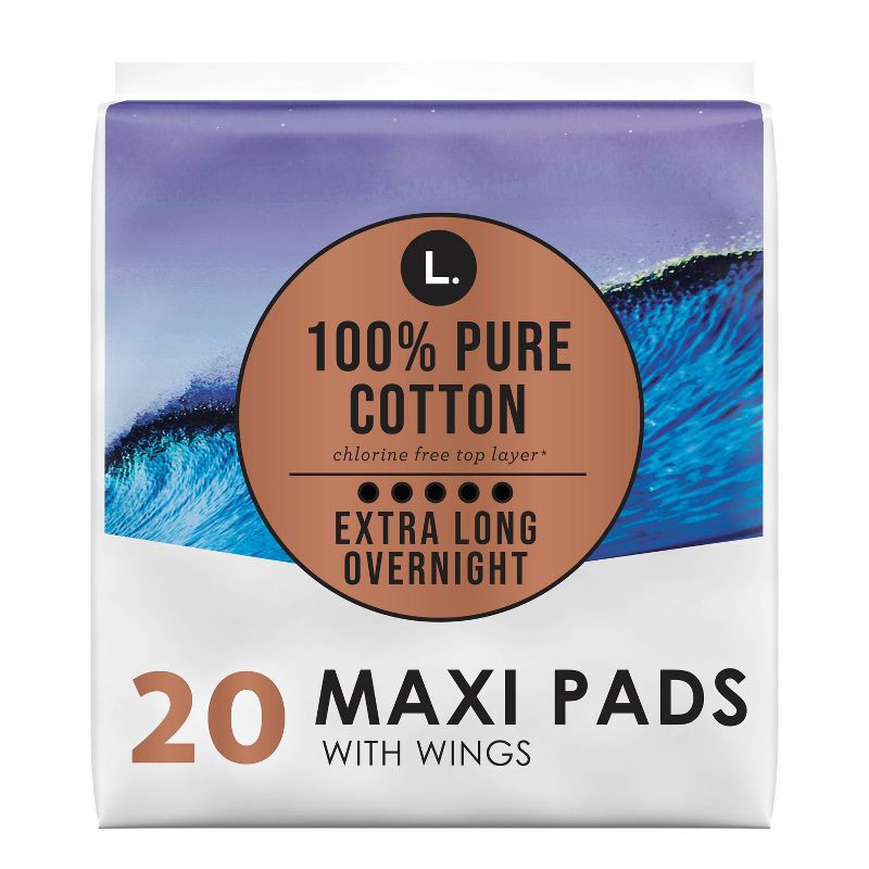 slide 1 of 10, L . Organic Cotton Maxi Extra Long Overnight Pads - 20ct, 20 ct