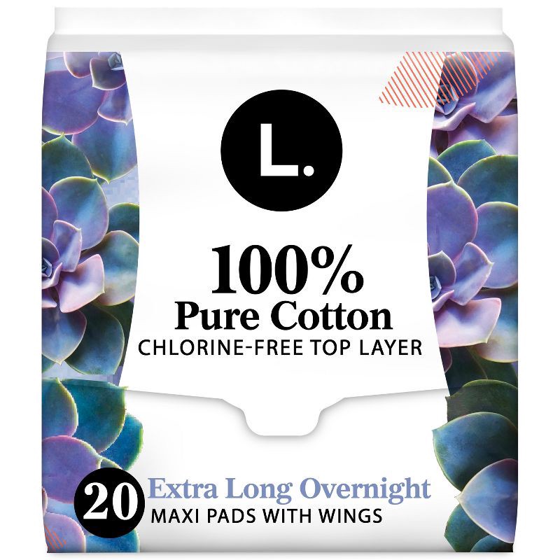 slide 1 of 7, L . Organic Cotton Maxi Extra Long Overnight Pads - 20ct, 20 ct