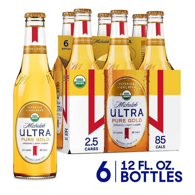 slide 11 of 12, Michelob ULTRA Pure Gold Organic Light Lager Beer - 6pk/12 fl oz Bottles, 6 ct; 12 fl oz