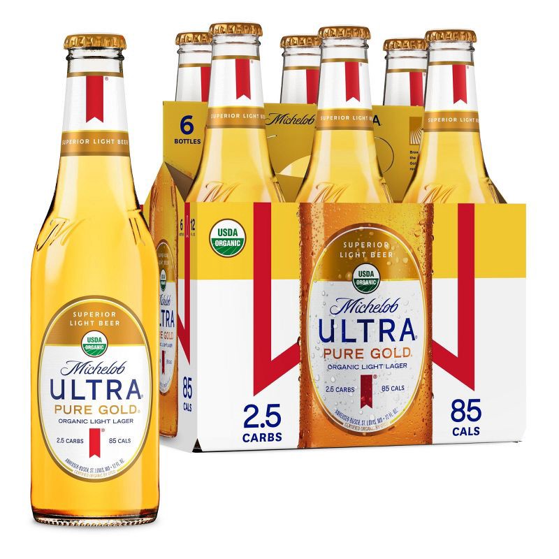 slide 1 of 12, Michelob ULTRA Pure Gold Organic Light Lager Beer - 6pk/12 fl oz Bottles, 6 ct; 12 fl oz