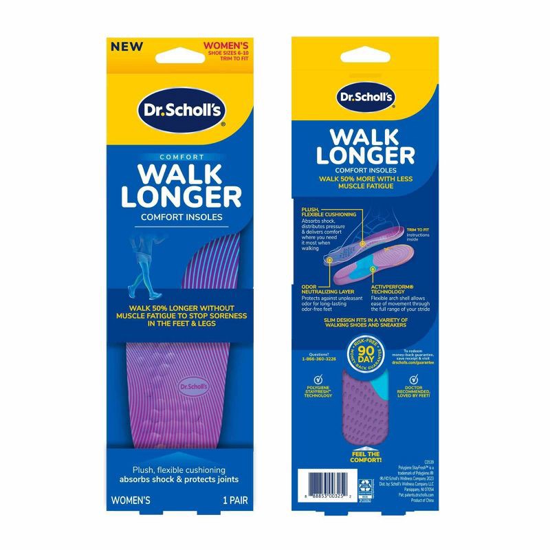slide 2 of 10, Dr. Scholl's Walk Longer Insoles Women's Shoe Size - 1-Pair - 6-10, 1 ct