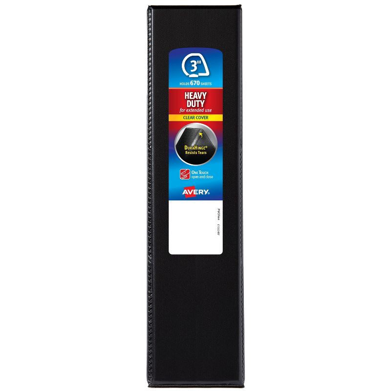slide 4 of 4, Avery 670 Sheet 3" Heavy Duty Non Stick View Ring Binder Black: 3 Inch D-Ring, Polypropylene, 4 Pockets, Clear Hard Cover, 670 sheets