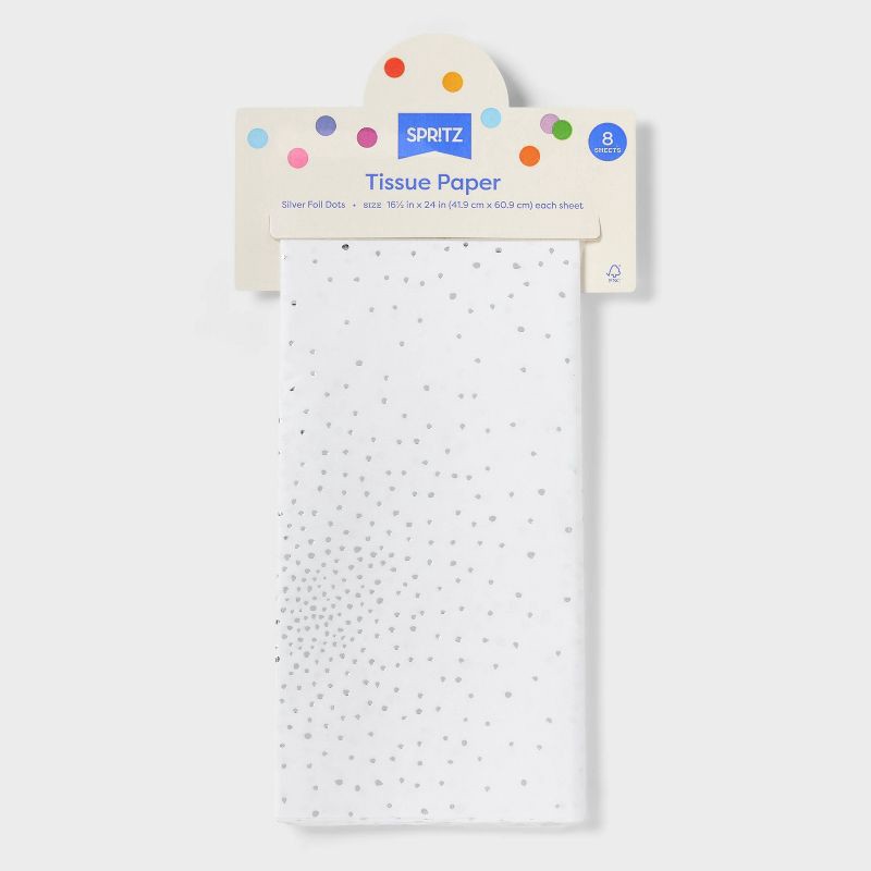 slide 3 of 3, 8ct Tissue Paper White/Silver Foil Dots Print - Spritz™: Classic Polka Dot Design for All Occasions, 16.5" x 24", 8 ct