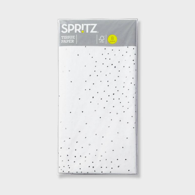 slide 3 of 3, 8ct Foil Dots Gift Wrap Tissue Paper White/Silver - Spritz™: Classic Polka Dot Design for All Occasions, 16.5" x 24", 8 ct