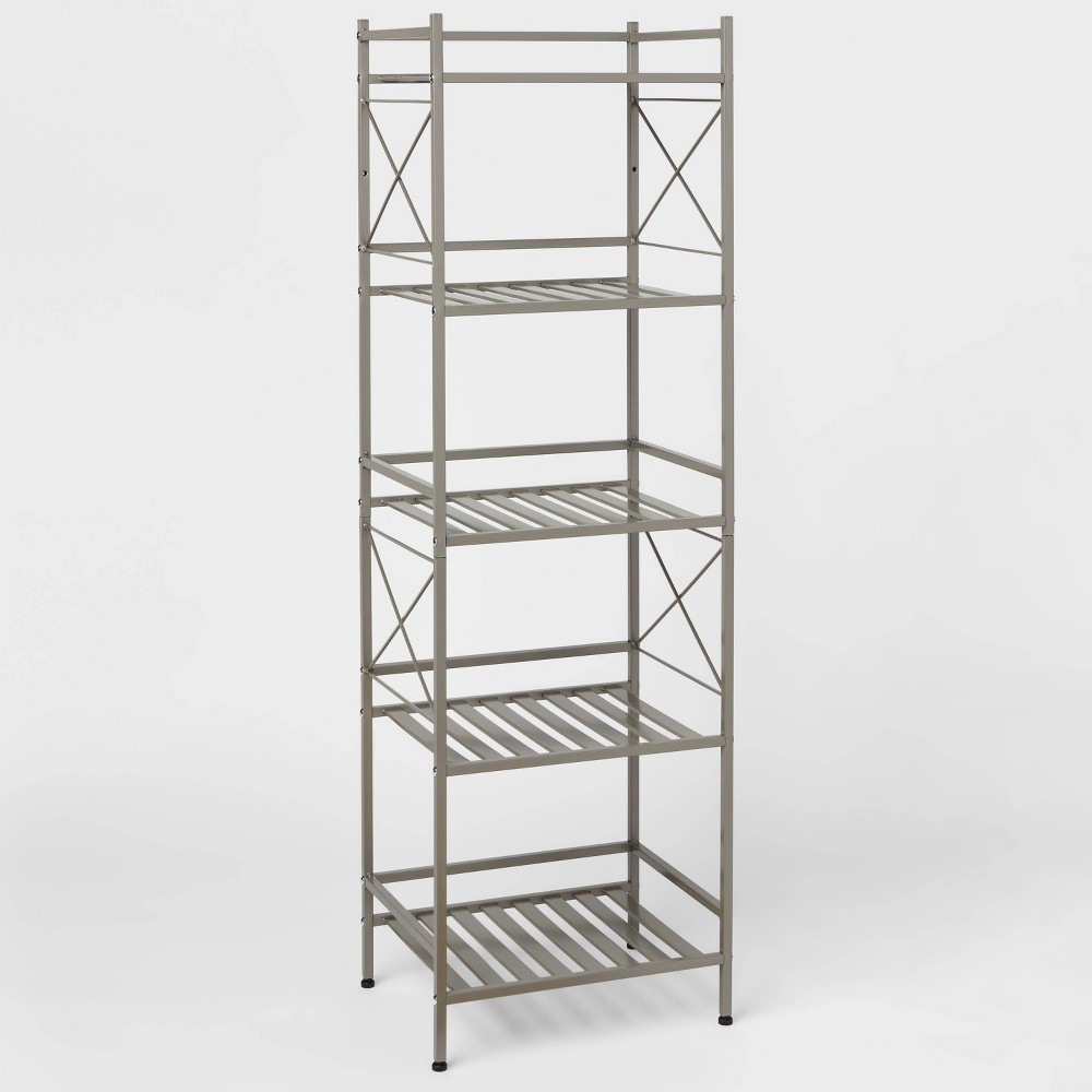 slide 5 of 6, Square Tube 5 Tier Decorative Storage Cabinets Brushed Nickel - Threshold, 1 ct