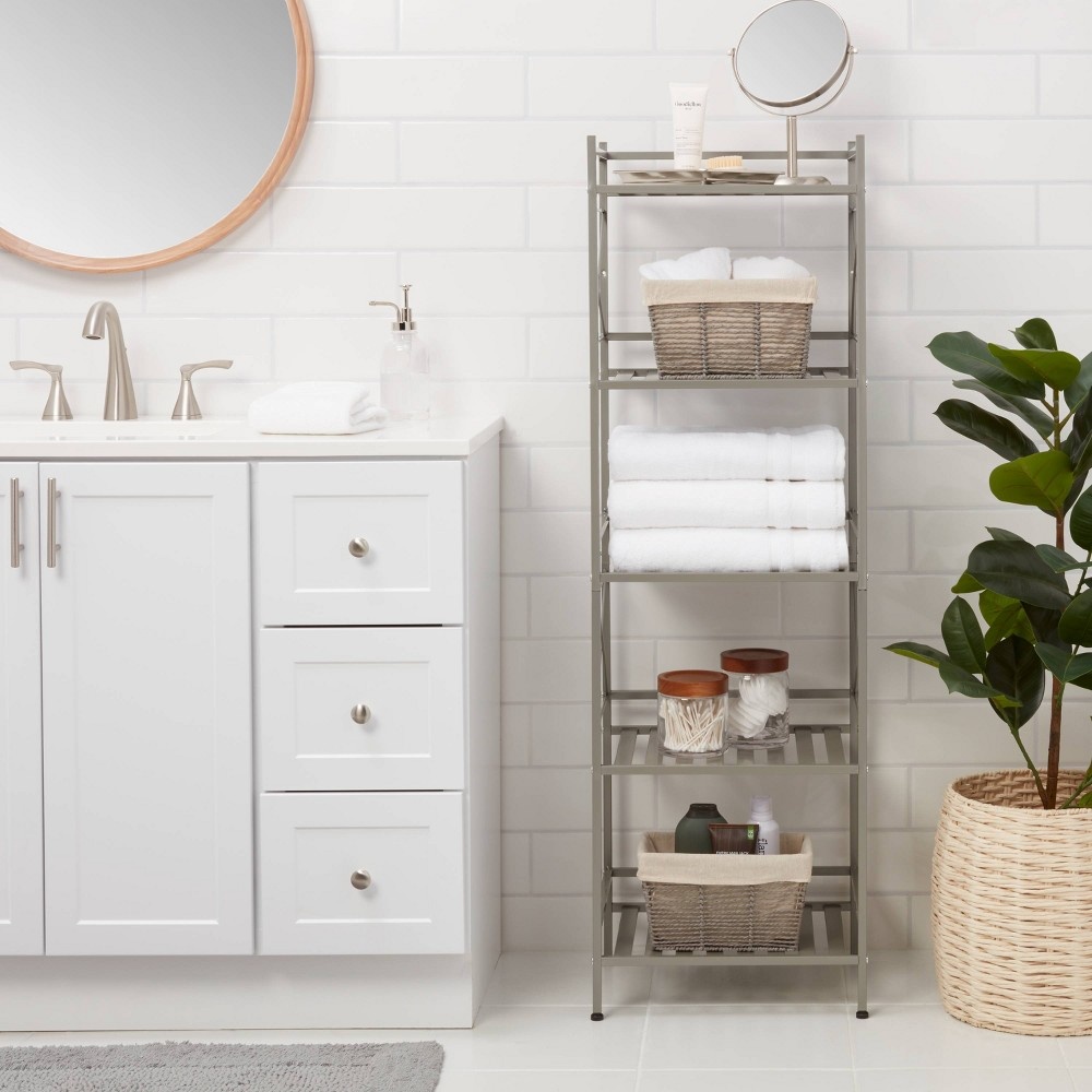 slide 2 of 6, Square Tube 5 Tier Decorative Storage Cabinets Brushed Nickel - Threshold, 1 ct