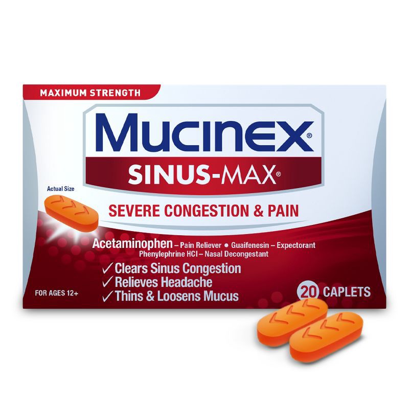 slide 1 of 8, Mucinex Sinus-Max Severe Congestion Relief Caplets - Acetaminophen - 20ct, 20 ct