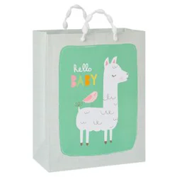 Medium 'Hello Baby' Llama and Bird Baby Shower Gift Bag - Spritz™: Multicolor Animal Pattern, 12.75" Height