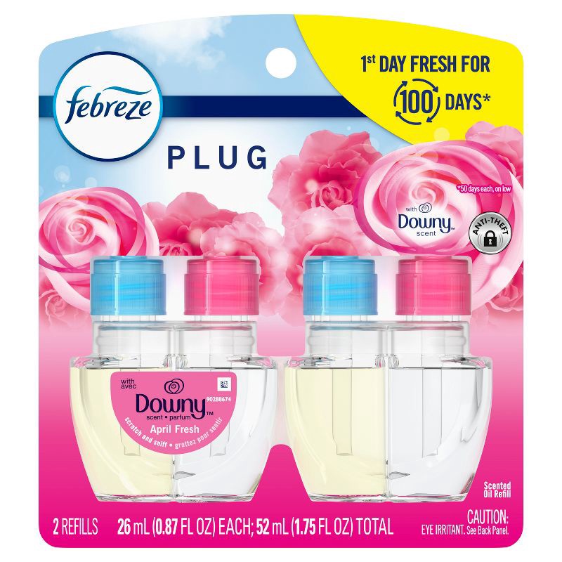 slide 8 of 11, Febreze Odor-Fighting Fade Defy Plug Air Freshener Refill - Downy April Fresh - 0.87 fl oz/2pk, 2 ct; 0.87 fl oz