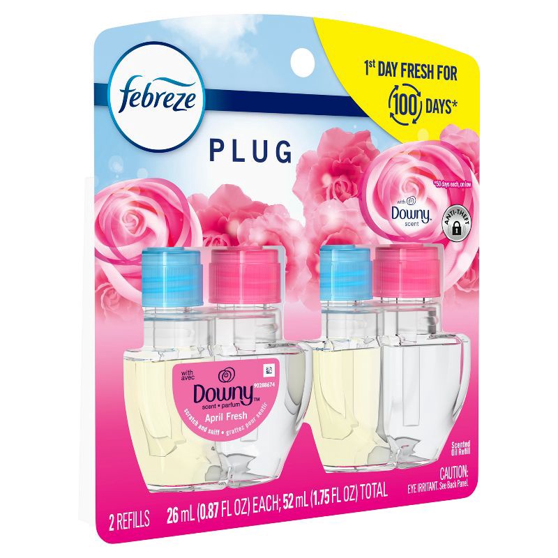 slide 9 of 11, Febreze Odor-Fighting Fade Defy Plug Air Freshener Refill - Downy April Fresh - 0.87 fl oz/2pk, 2 ct; 0.87 fl oz