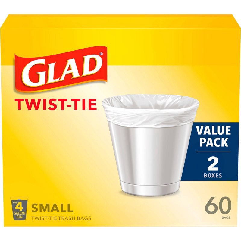 slide 2 of 11, Glad Small Trash Bags 4 Gallon Twist Tie Value Pack - White - 60ct, 4 gal, 60 ct
