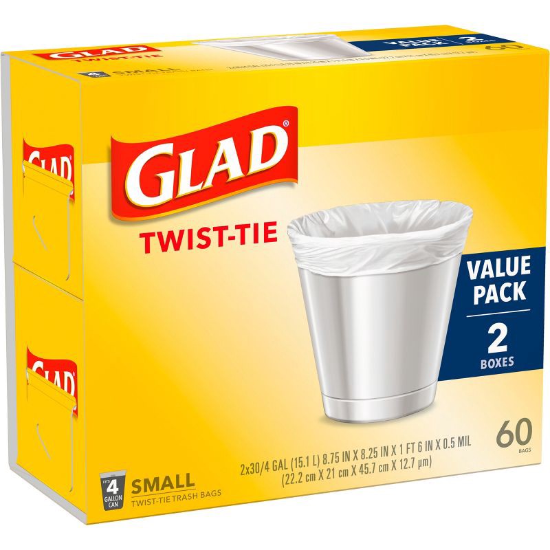 slide 5 of 12, Glad Small Trash Bags 4 Gallon Twist Tie Value Pack - White - 60ct, 4 gal, 60 ct