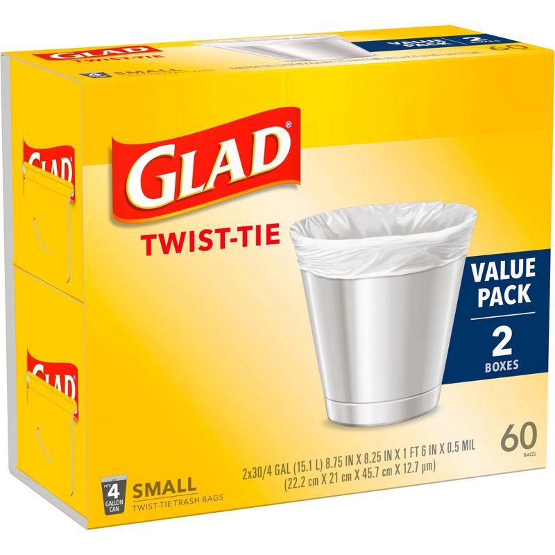 slide 5 of 11, Glad Small Trash Bags 4 Gallon Twist Tie Value Pack - White - 60ct, 4 gal, 60 ct