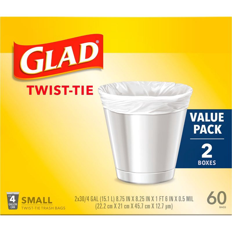 slide 6 of 12, Glad Small Trash Bags 4 Gallon Twist Tie Value Pack - White - 60ct, 4 gal, 60 ct