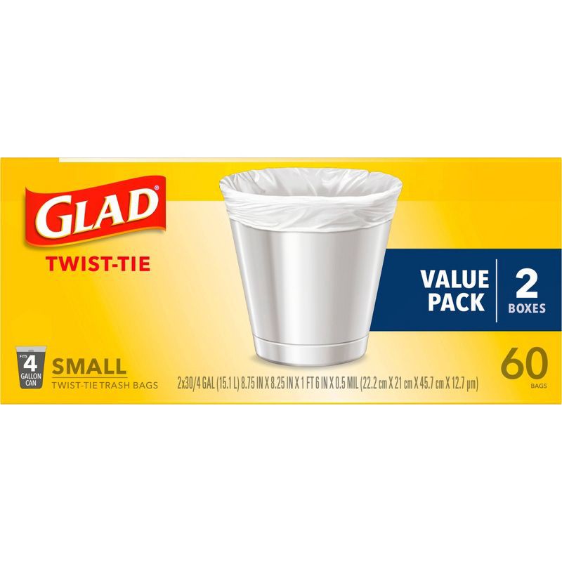 slide 9 of 9, Glad Small Trash Bags 4 Gallon Twist Tie Value Pack - White - 60ct, 4 gal, 60 ct