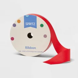 7/8"x9' Fabric Gift Wrap Ribbon Red - Spritz™